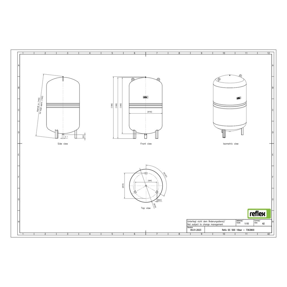Reflex Refix DC Ausdehnungsgefäß MAG 500, Nennvolumen 500l, 10 bar, Blau... REFLEX-7363800 4036705037313 (Abb. 2)