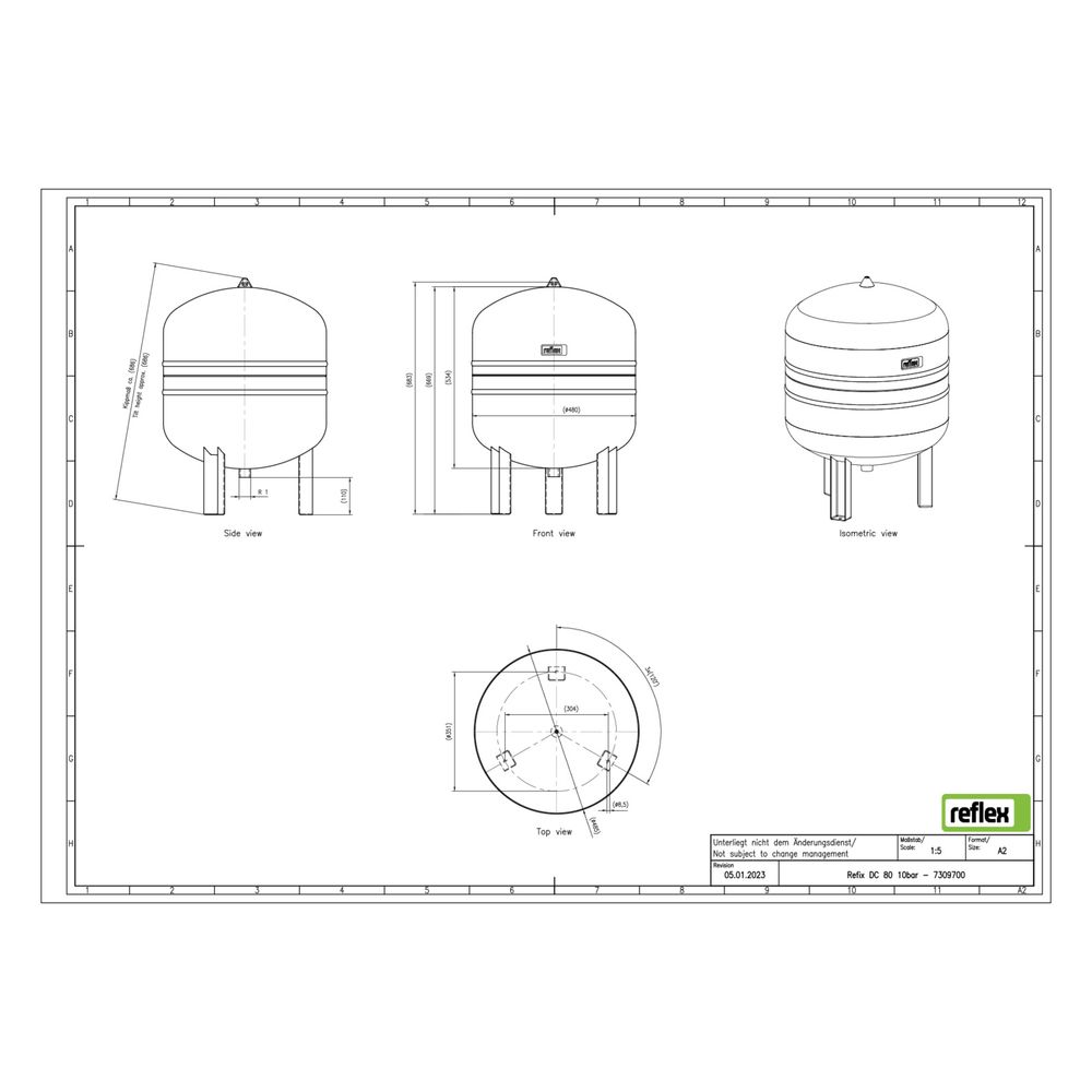 Reflex Refix DC Ausdehnungsgefäß MAG 80, Nennvolumen 80l, 10 bar, Blau... REFLEX-7309700 4036705037252 (Abb. 3)
