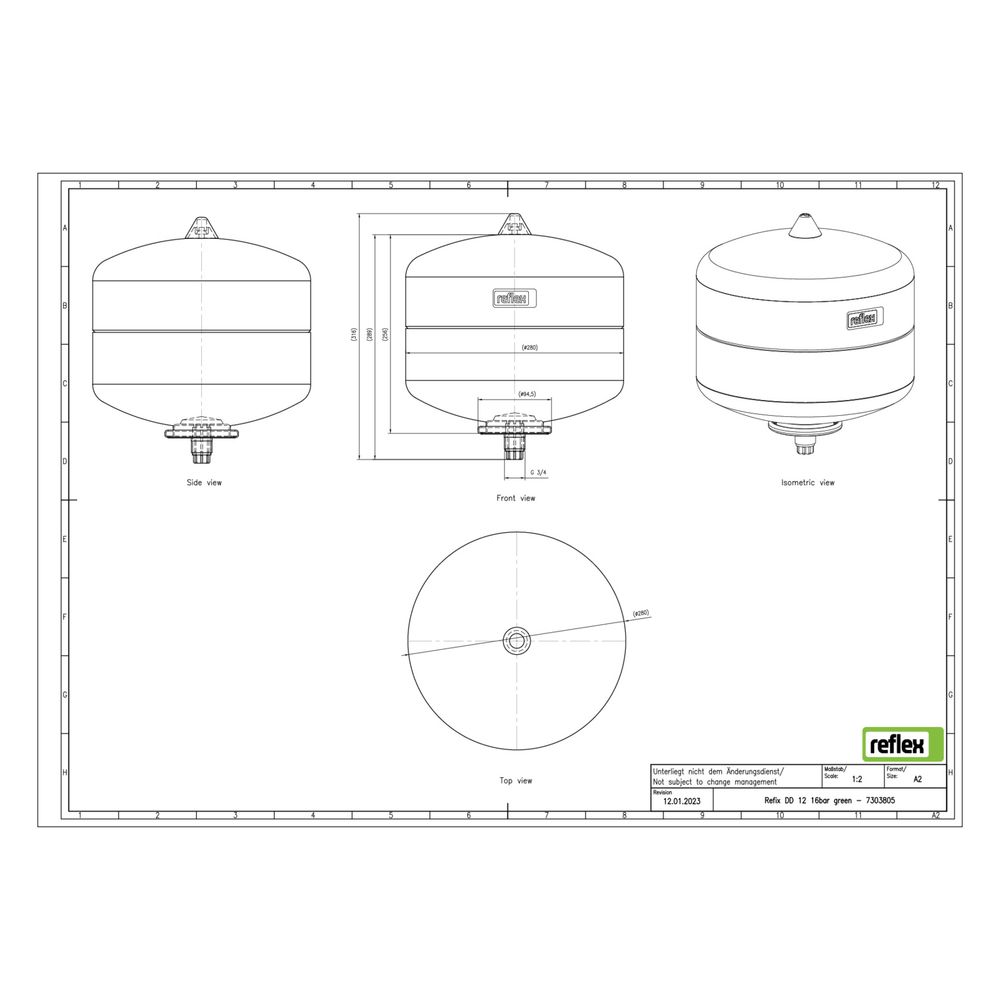 Reflex Refix DD Ausdehnungsgefäß MAG 12, Nennvolumen 12l, 16 bar, durchströmt, inklusiv... REFLEX-7303805 4036705066504 (Abb. 2)