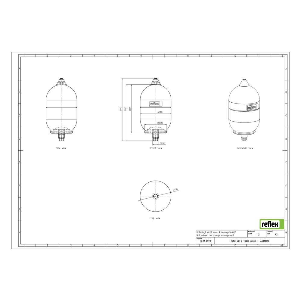 Reflex Refix DD Ausdehnungsgefäß MAG 2, Nennvolumen 2l, 10 bar, durchströmt, inklusive ... REFLEX-7381500 4036705082658 (Abb. 2)
