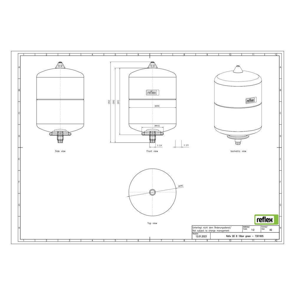 Reflex Refix DD Ausdehnungsgefäß MAG 8, Nennvolumen 8l, 16 bar, durchströmt, inklusive ... REFLEX-7301905 4036705066498 (Abb. 2)