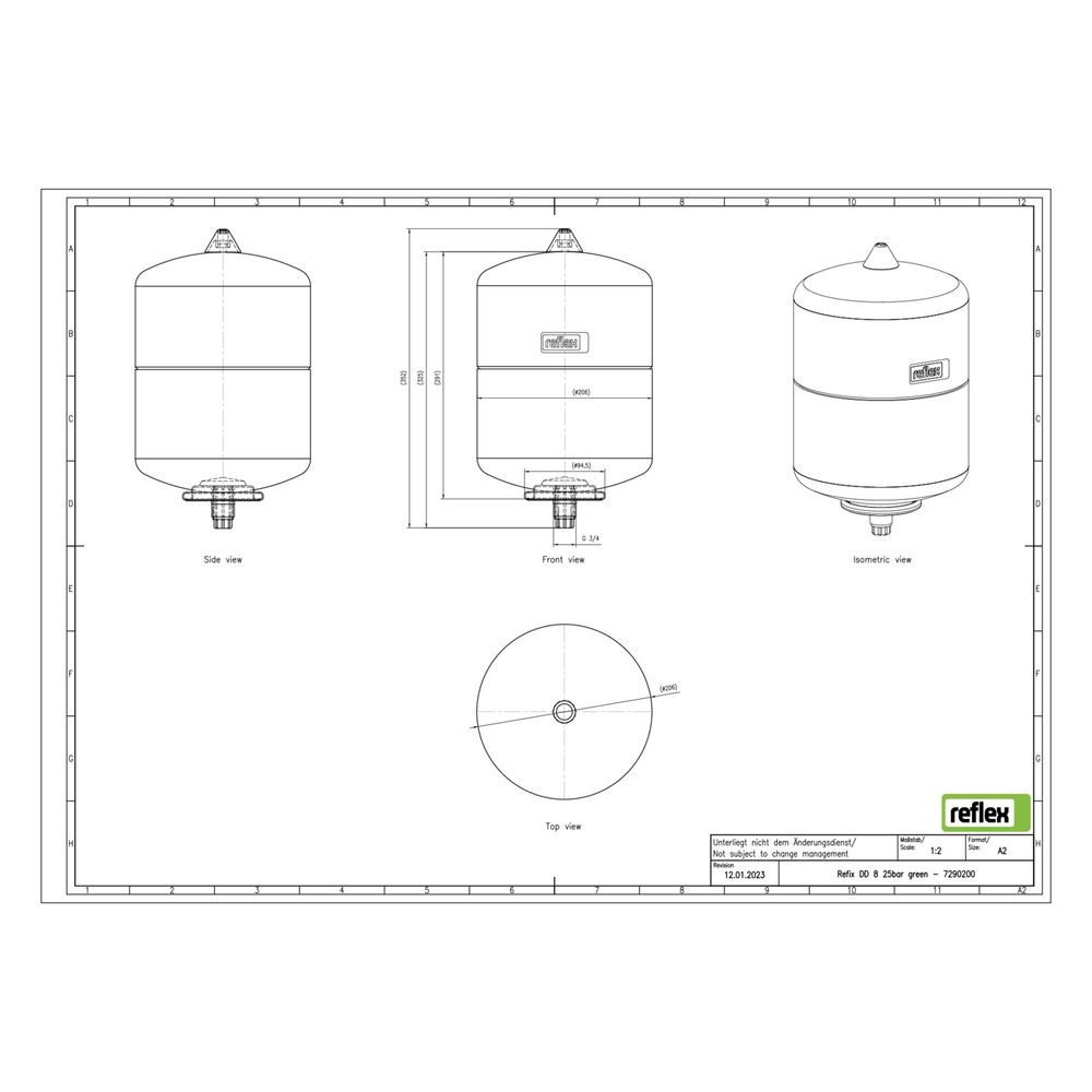 Reflex Refix DD Ausdehnungsgefäß MAG 8, Nennvolumen 8l, 25 bar, durchströmt, inklusive ... REFLEX-7290200 4036705068843 (Abb. 2)
