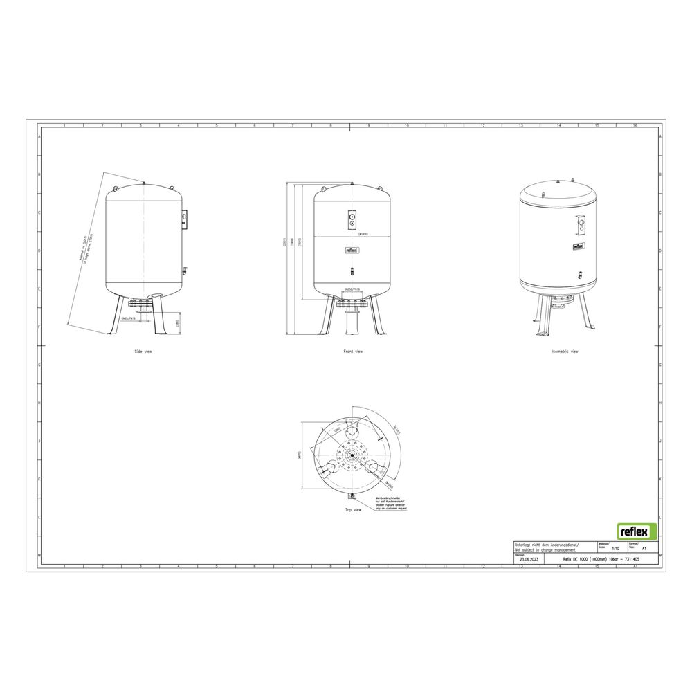 Reflex Refix DE Ausdehnungsgefäß MAG 1000/1000, Nennvolumen 1000l, 10 bar, tauschbare M... REFLEX-7311405 4036705066863 (Abb. 3)
