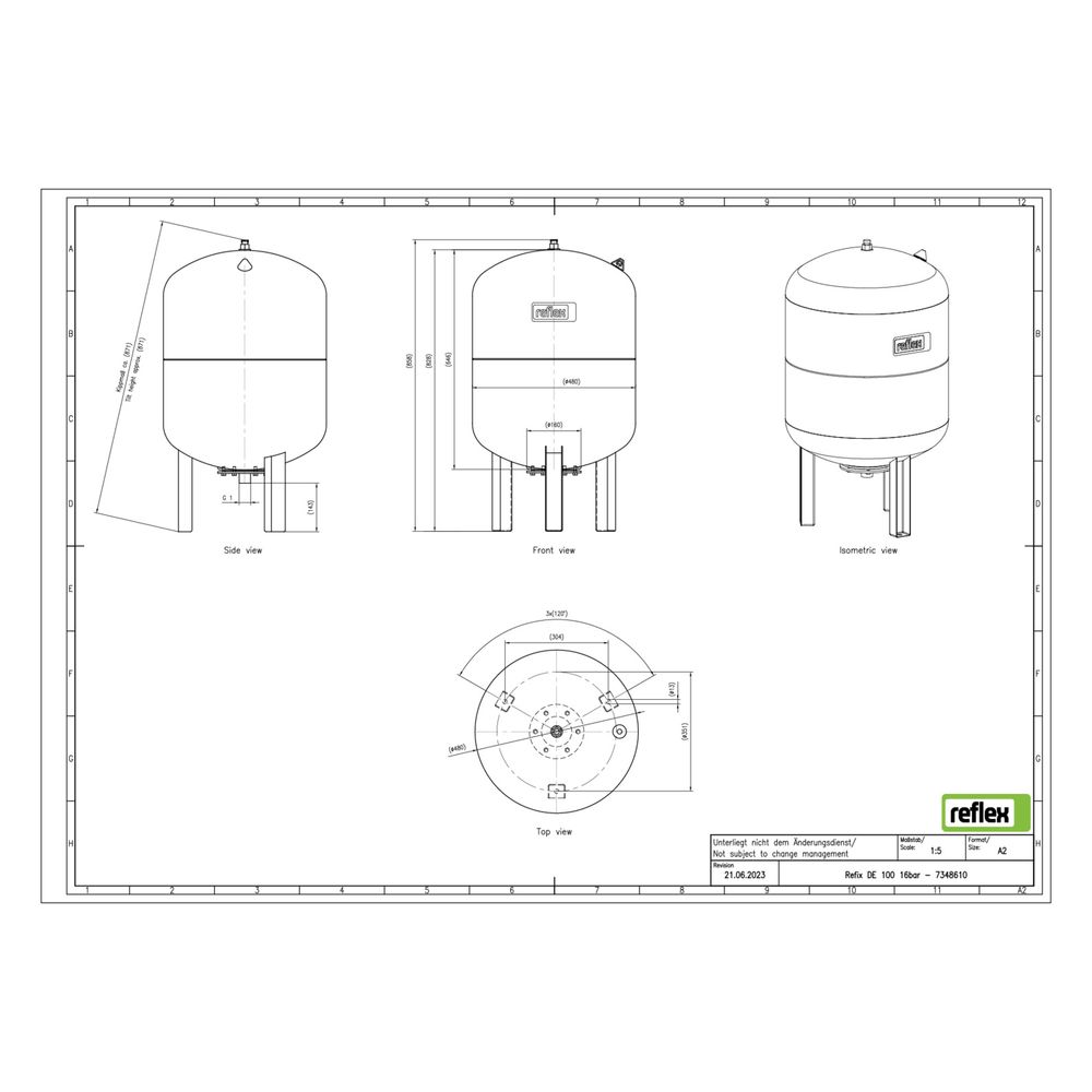 Reflex Refix DE Ausdehnungsgefäß MAG 100, Nennvolumen 100l, 16 bar, tauschbare Membran,... REFLEX-7348610 4036705078132 (Abb. 2)