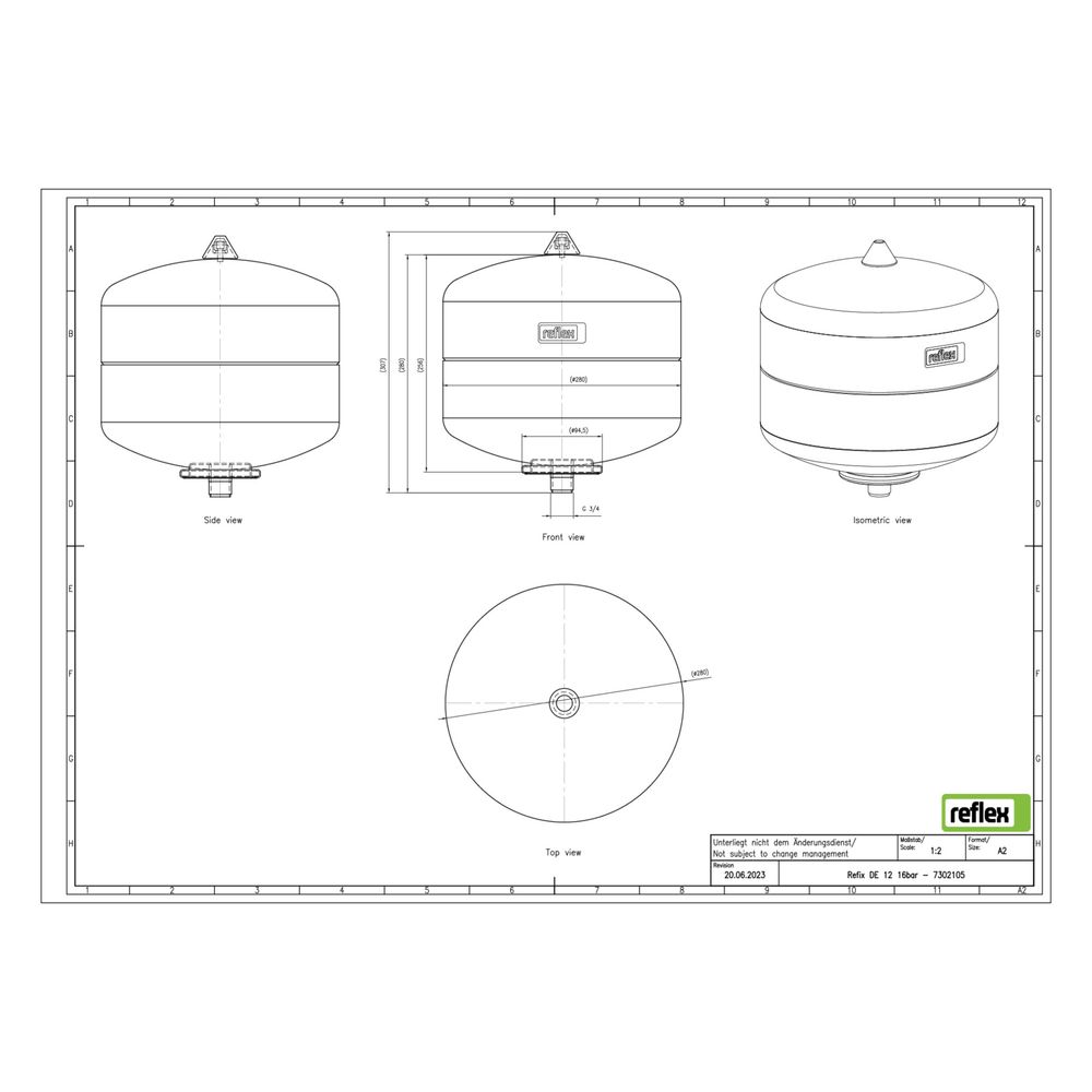 Reflex Refix DE Ausdehnungsgefäß MAG 12, Nennvolumen 12l, 16 bar, Vollmembran, mit Befe... REFLEX-7302105 4036705080180 (Abb. 2)
