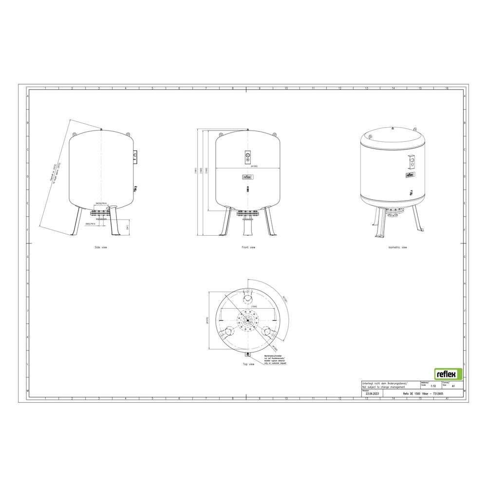 Reflex Refix DE Ausdehnungsgefäß MAG 1500, Nennvolumen 1500l, 16 bar, tauschbare Membra... REFLEX-7312905 4036705066733 (Abb. 3)
