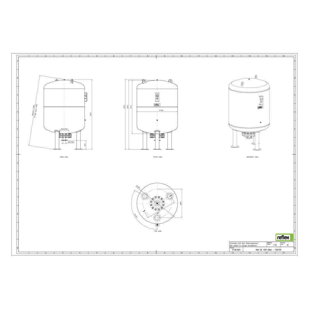 Reflex Refix DE Ausdehnungsgefäß MAG 1500, Nennvolumen 1500l, 25 bar, tauschbare Membra... REFLEX-7322100 4036705003073 (Abb. 3)