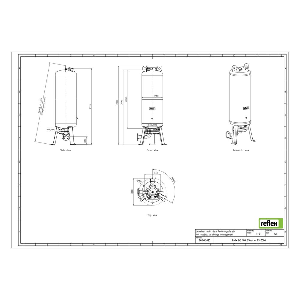 Reflex Refix DE Ausdehnungsgefäß MAG 180, Nennvolumen 180l, 25 bar, tauschbare Membran,... REFLEX-7313500 4036705001956 (Abb. 2)