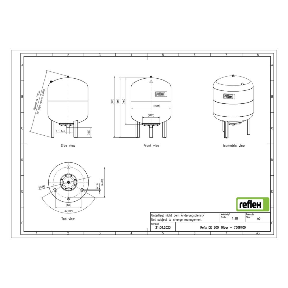 Reflex Refix DE Ausdehnungsgefäß MAG 200, Nennvolumen 200l, 10 bar, tauschbare Membran,... REFLEX-7306700 4036705001239 (Abb. 2)
