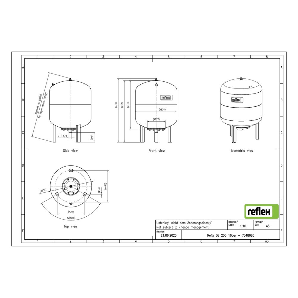 Reflex Refix DE Ausdehnungsgefäß MAG 200, Nennvolumen 200l, 16 bar, tauschbare Membran,... REFLEX-7348620 4036705078149 (Abb. 2)