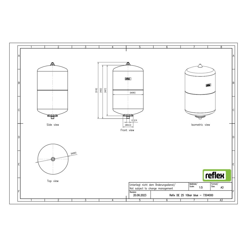 Reflex Refix DE Ausdehnungsgefäß MAG 25, Nennvolumen 25l, 10 bar, Vollmembran, mit Befe... REFLEX-7304000 4036705000935 (Abb. 2)