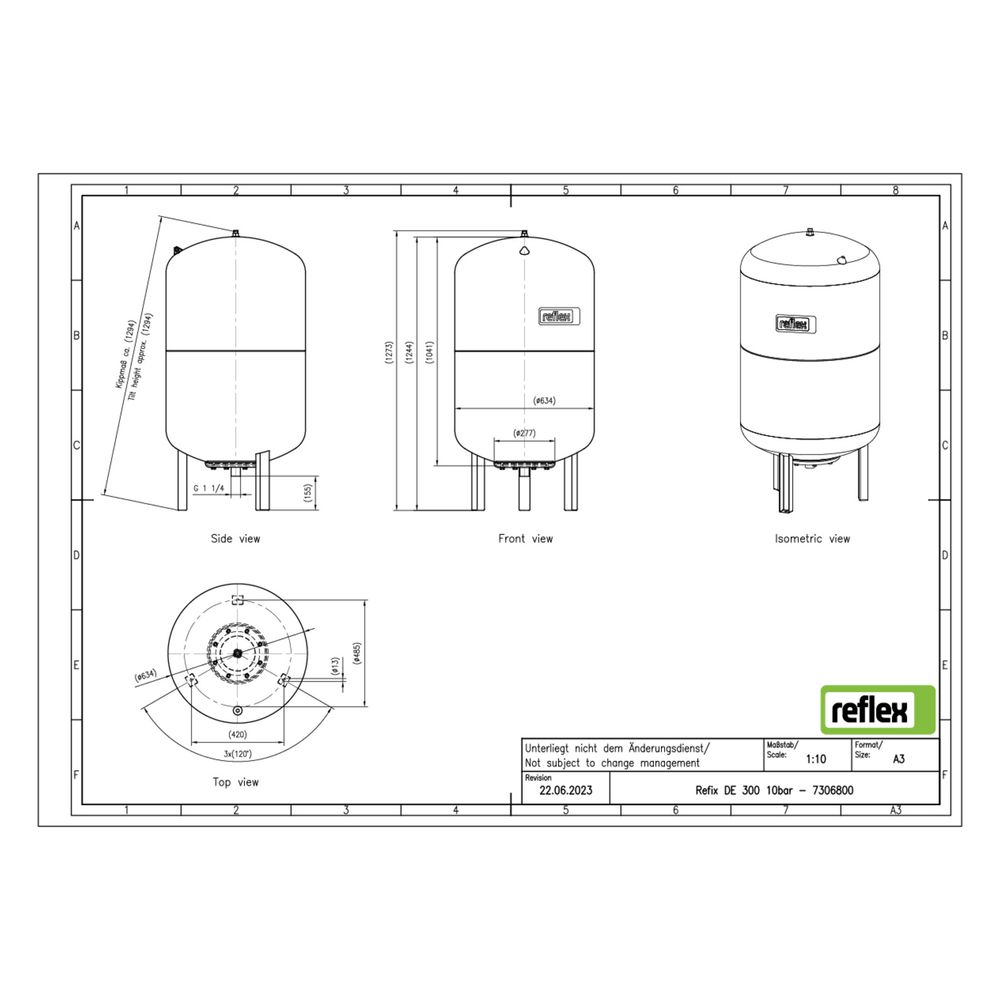 Reflex Refix DE Ausdehnungsgefäß MAG 300, Nennvolumen 300l, 10 bar, tauschbare Membran,... REFLEX-7306800 4036705001246 (Abb. 2)