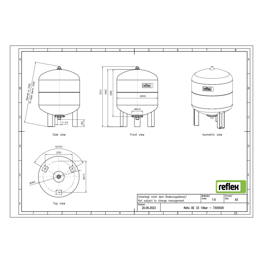 Reflex Refix DE Ausdehnungsgefäß MAG 33 st, Nennvolumen 33l, 10 bar, Vollmembran, mit B... REFLEX-7305500 4036705001062 (Abb. 2)