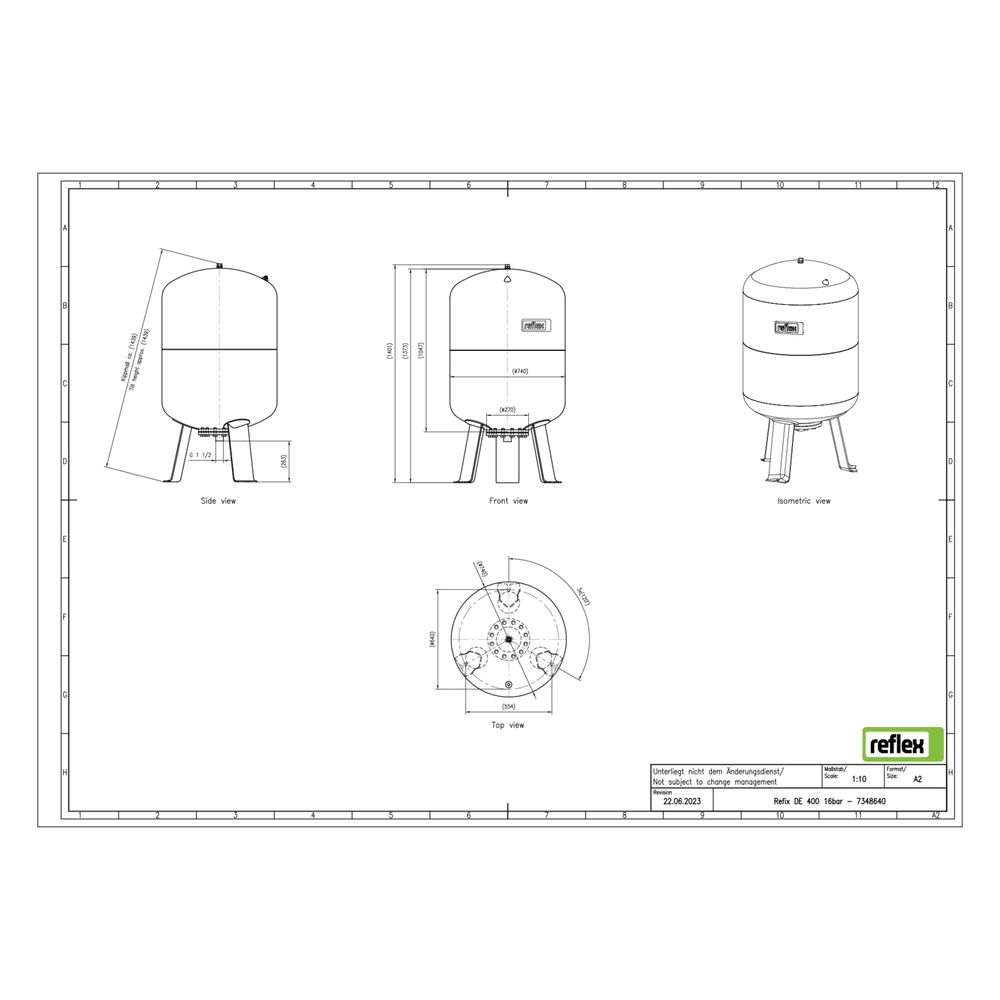 Reflex Refix DE Ausdehnungsgefäß MAG 400, Nennvolumen 400l, 16 bar, tauschbare Membran,... REFLEX-7348640 4036705078163 (Abb. 2)