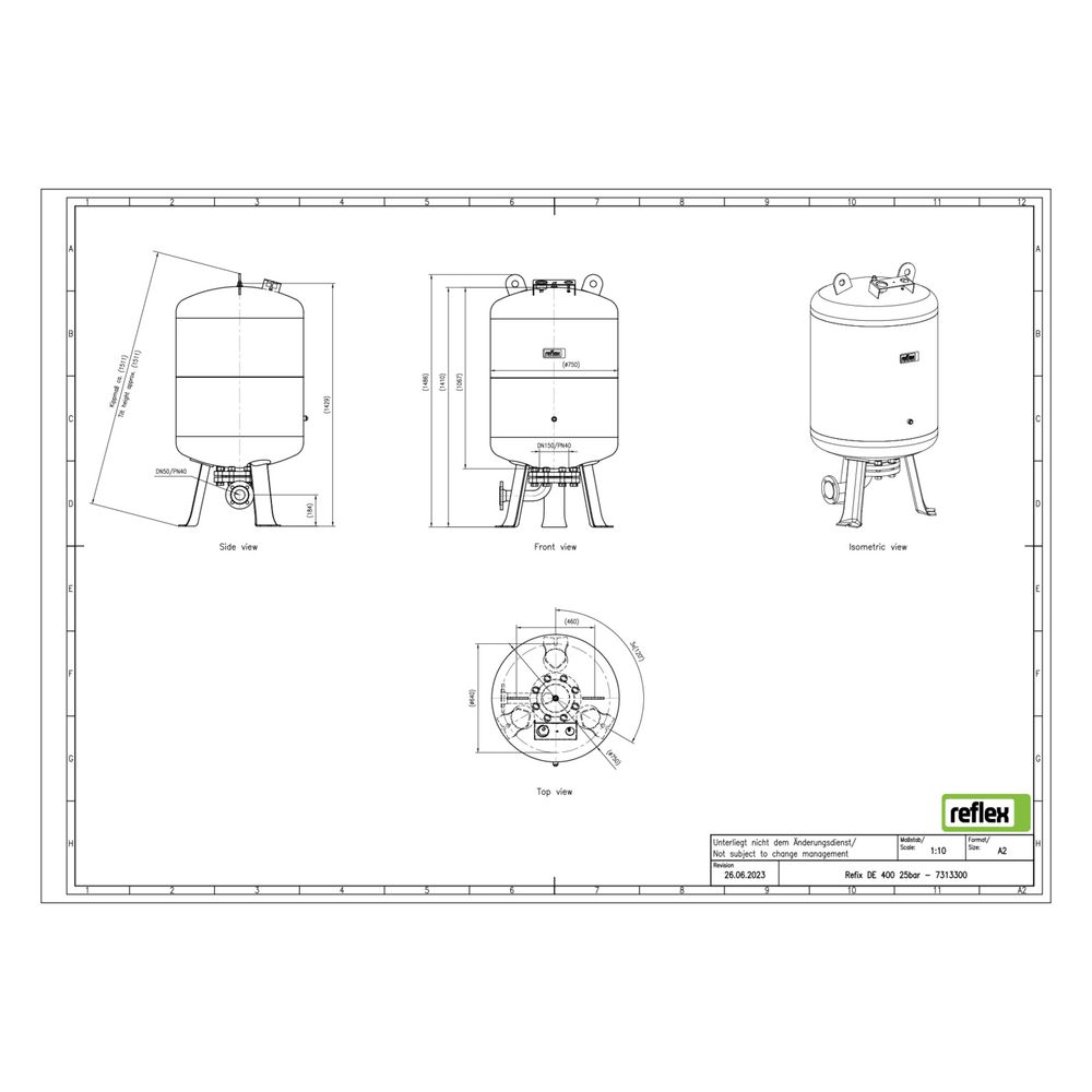 Reflex Refix DE Ausdehnungsgefäß MAG 400, Nennvolumen 400l, 25 bar, tauschbare Membran,... REFLEX-7313300 4036705001932 (Abb. 2)