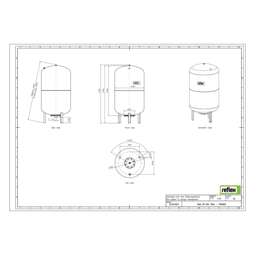Reflex Refix DE Ausdehnungsgefäß MAG 500, Nennvolumen 500l, 10 bar, tauschbare Membran,... REFLEX-7306900 4036705001253 (Abb. 2)
