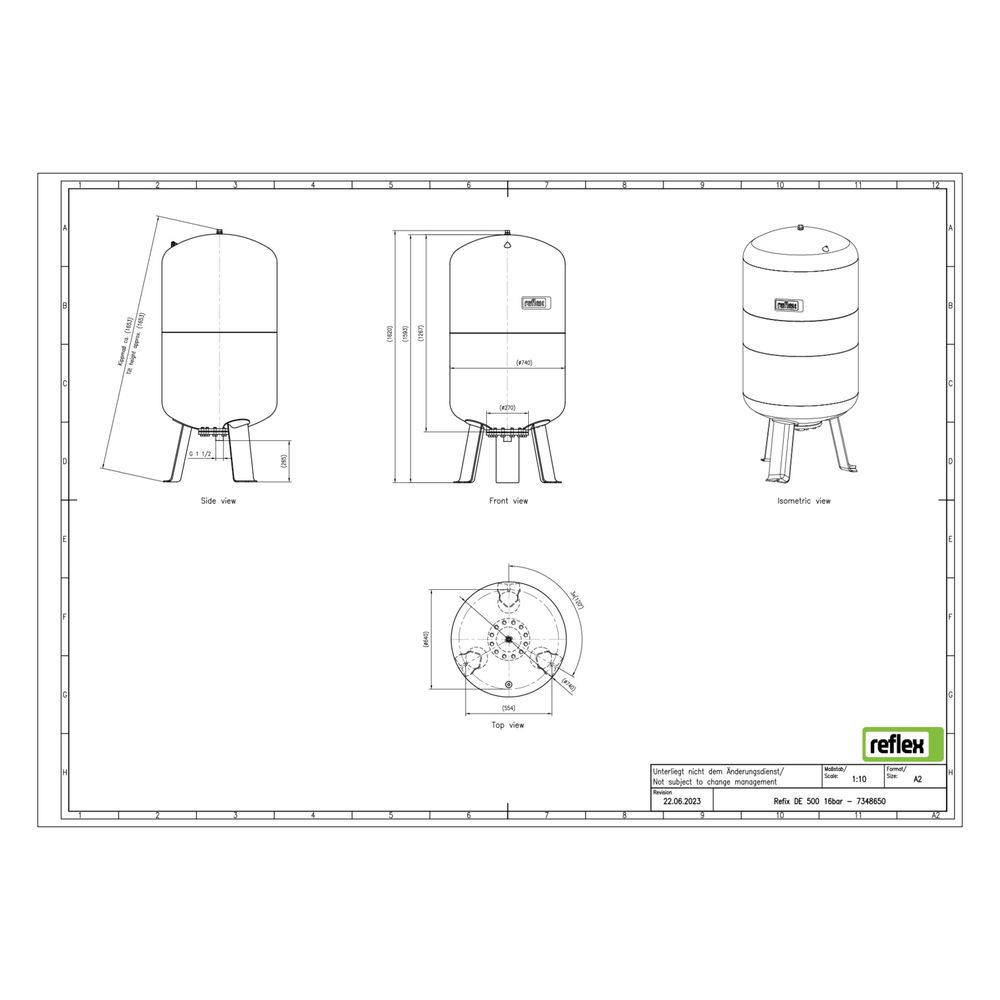 Reflex Refix DE Ausdehnungsgefäß MAG 500, Nennvolumen 500l, 16 bar, tauschbare Membran,... REFLEX-7348650 4036705078170 (Abb. 2)