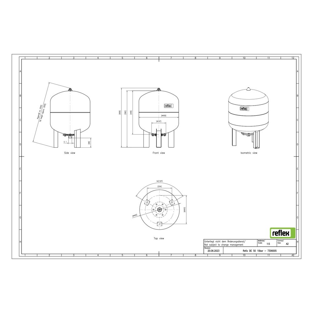 Reflex Refix DE Ausdehnungsgefäß MAG 50, Nennvolumen 50l, 10 bar, tauschbare Membran, m... REFLEX-7306005 4036705092909 (Abb. 2)
