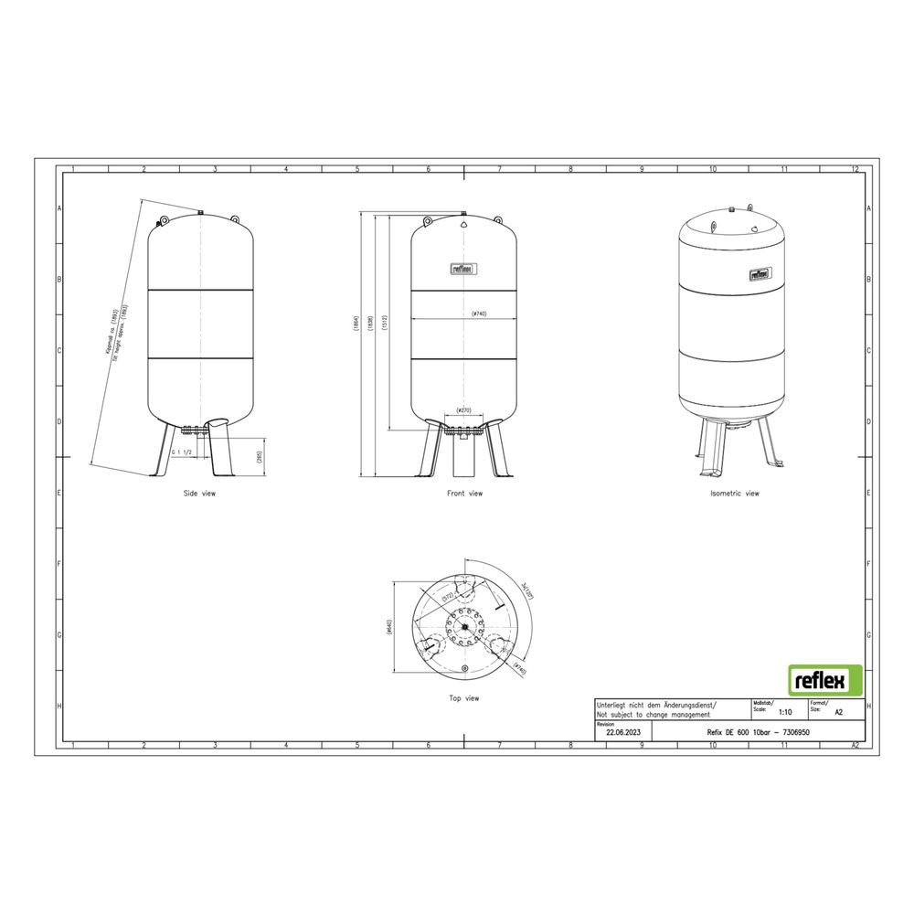 Reflex Refix DE Ausdehnungsgefäß MAG 600, Nennvolumen 600l, 10 bar, tauschbare Membran,... REFLEX-7306950 4036705078095 (Abb. 2)