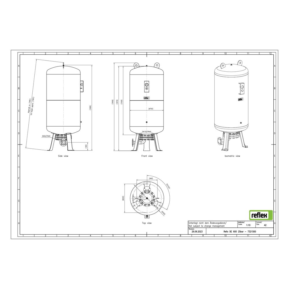 Reflex Refix DE Ausdehnungsgefäß MAG 600, Nennvolumen 600l, 25 bar, tauschbare Membran,... REFLEX-7321500 4036705003011 (Abb. 2)