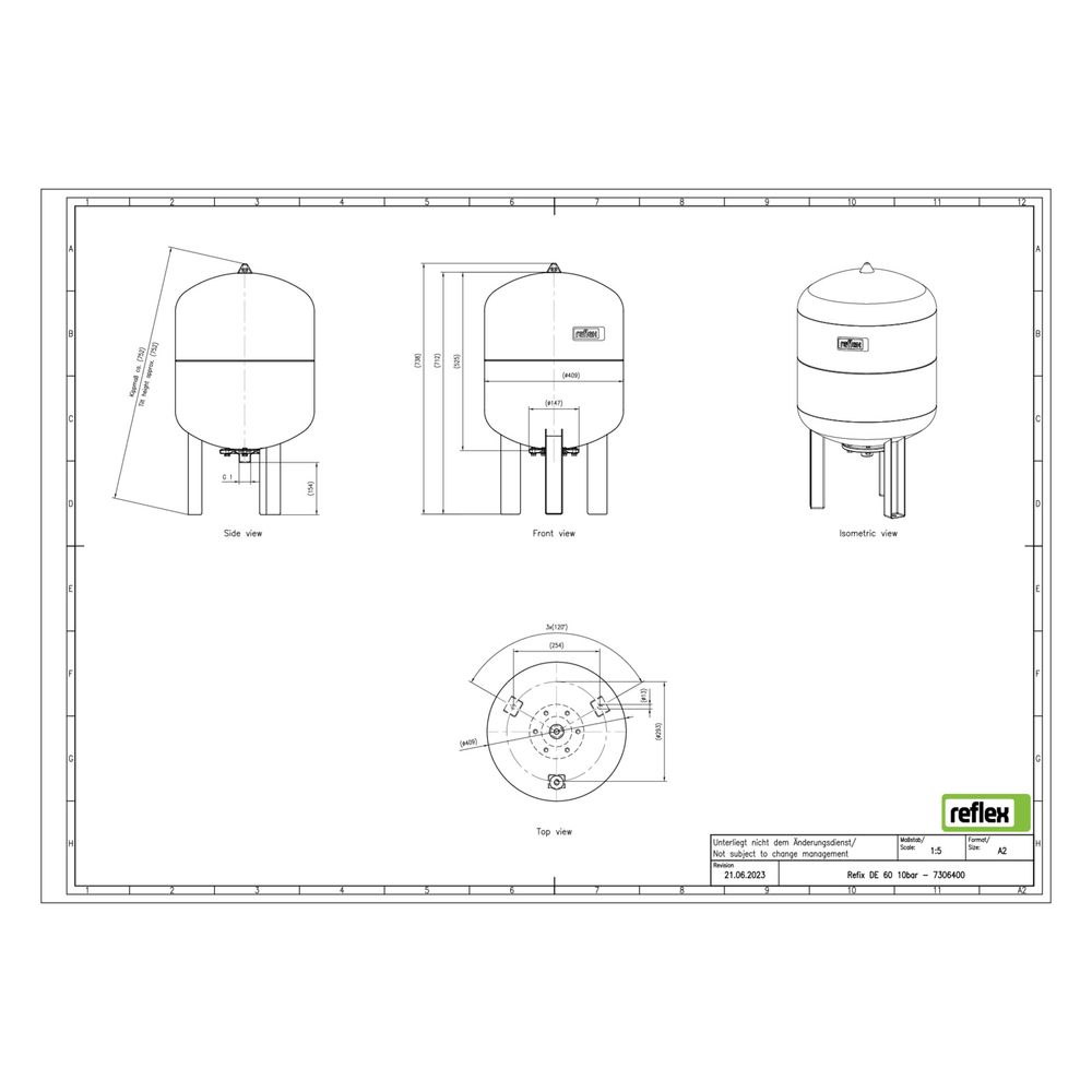 Reflex Refix DE Ausdehnungsgefäß MAG 60, Nennvolumen 60l, 10 bar, tauschbare Membran, m... REFLEX-7306400 4036705001208 (Abb. 2)