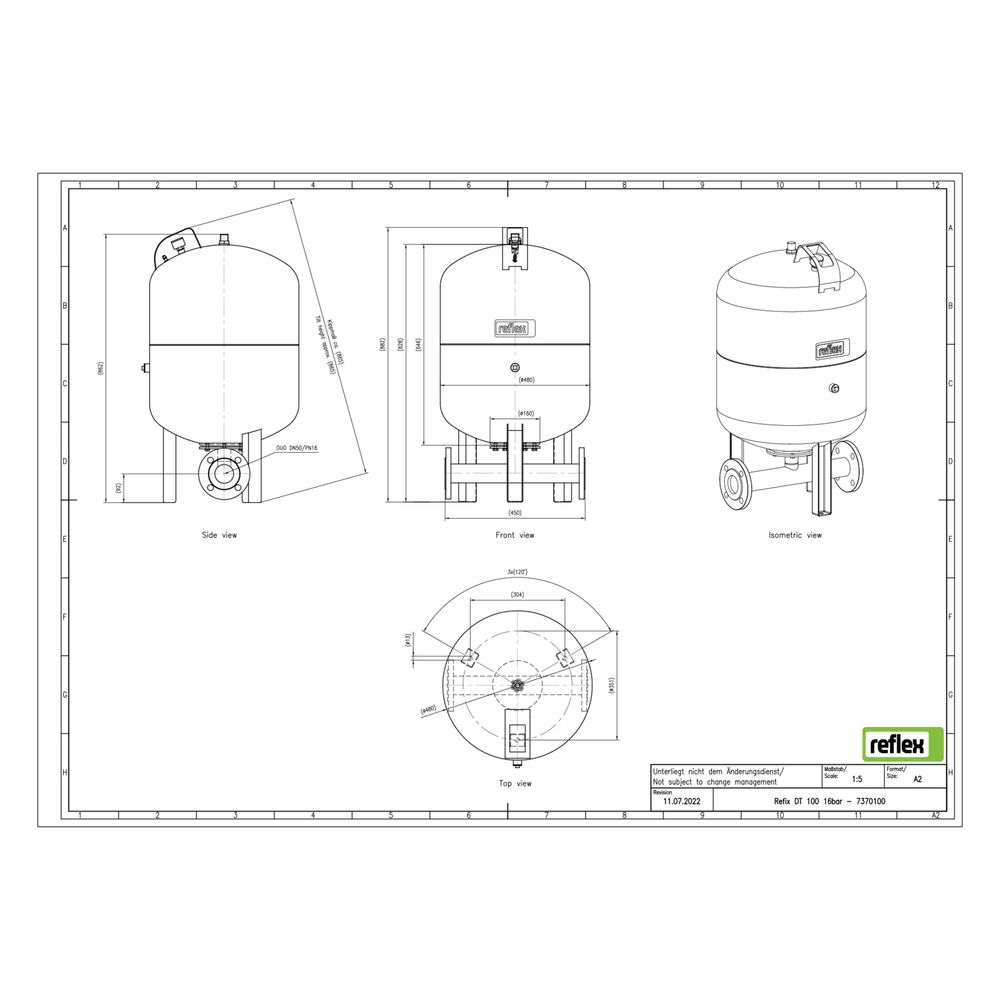 Reflex Refix DT Ausdehnungsgefäß MAG 100, Nennvolumen 100l, 16 bar, Duo-Flansch DN 50... REFLEX-7370100 4036705078262 (Abb. 2)