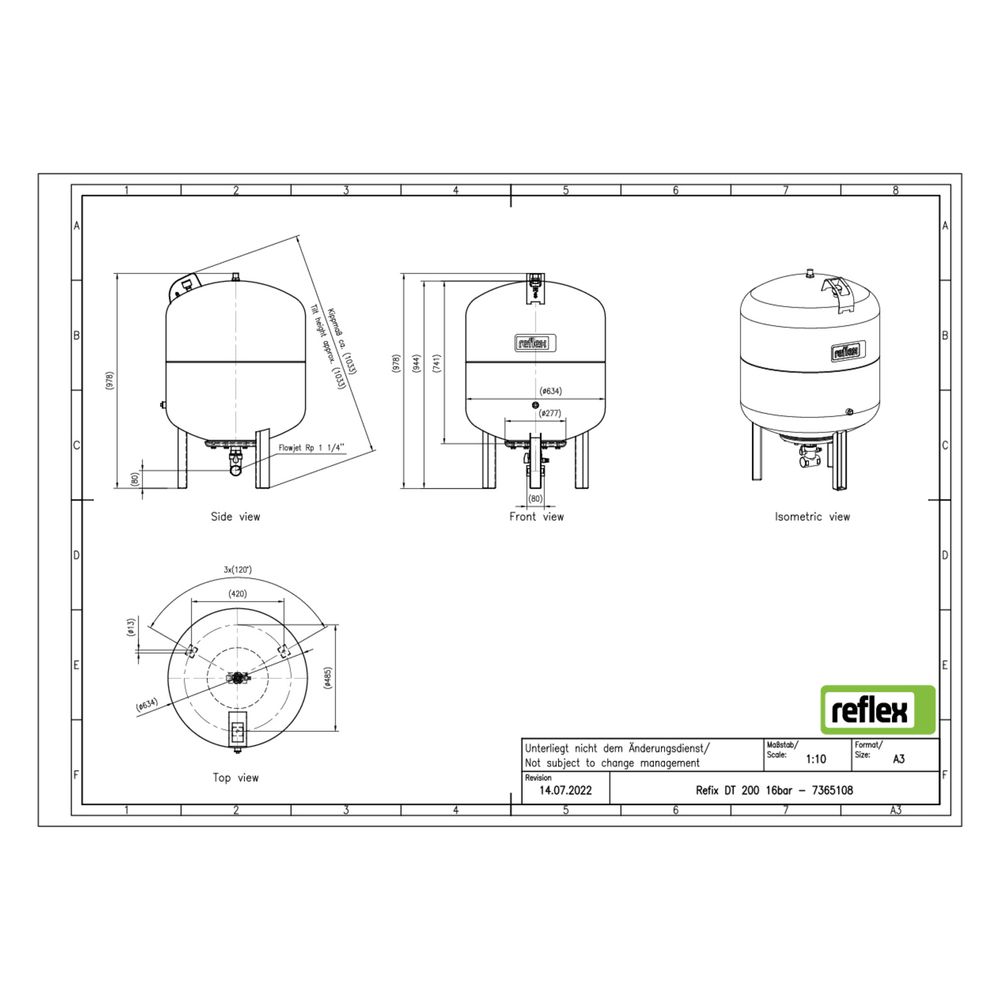 Reflex Refix DT Ausdehnungsgefäß MAG 200, Nennvolumen 200l, 16 bar, Flowjet G 1 1/4"... REFLEX-7365108 4036705080272 (Abb. 3)