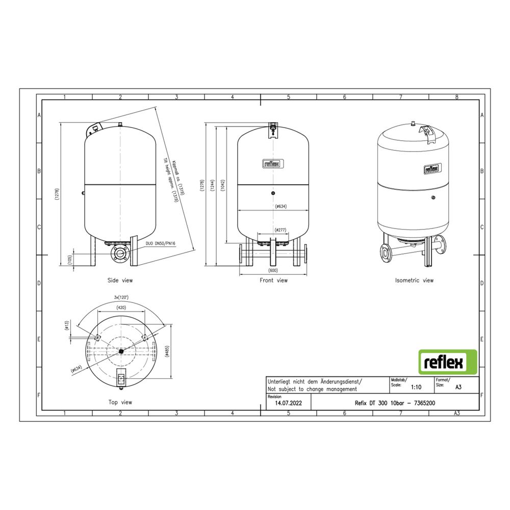 Reflex Refix DT Ausdehnungsgefäß MAG 300, Nennvolumen 300l, 10 bar, Duo-Flansch DN 50... REFLEX-7365200 4036705039508 (Abb. 2)