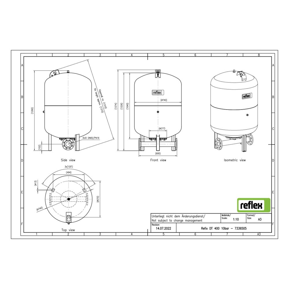 Reflex Refix DT Ausdehnungsgefäß MAG 400, Nennvolumen 400l, 10 bar, Duo-Flansch DN 65... REFLEX-7336505 4036705079399 (Abb. 2)