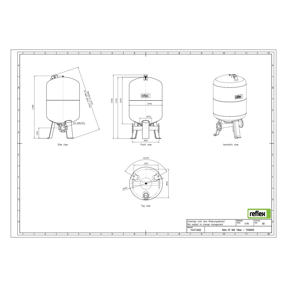 Reflex Refix DT Ausdehnungsgefäß MAG 400, Nennvolumen 400l, 16 bar, Duo-Flansch DN 80... REFLEX-7339005 4036705079429 (Abb. 2)