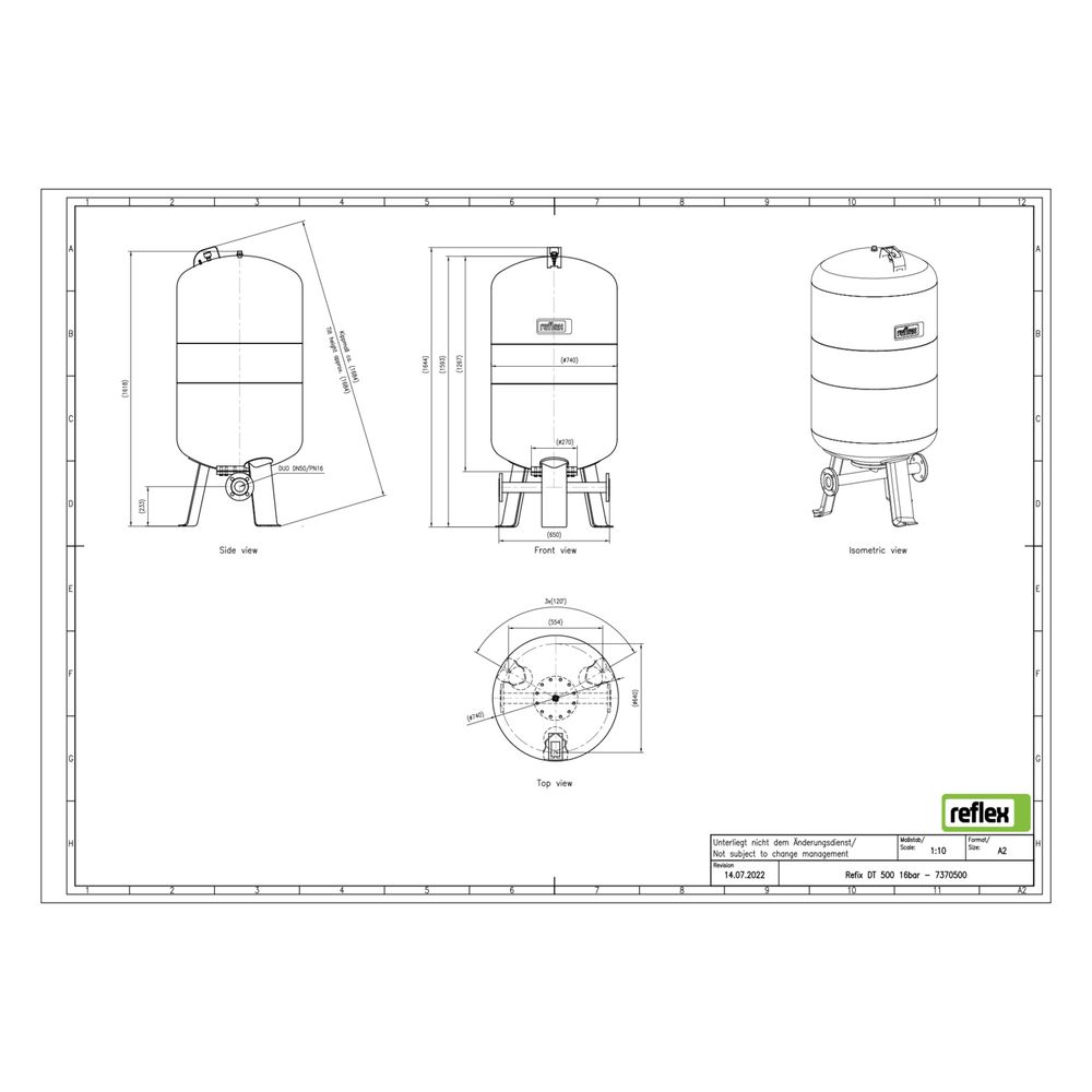 Reflex Refix DT Ausdehnungsgefäß MAG 500, Nennvolumen 500l, 16 bar, Duo-Flansch DN 50... REFLEX-7370500 4036705078309 (Abb. 2)