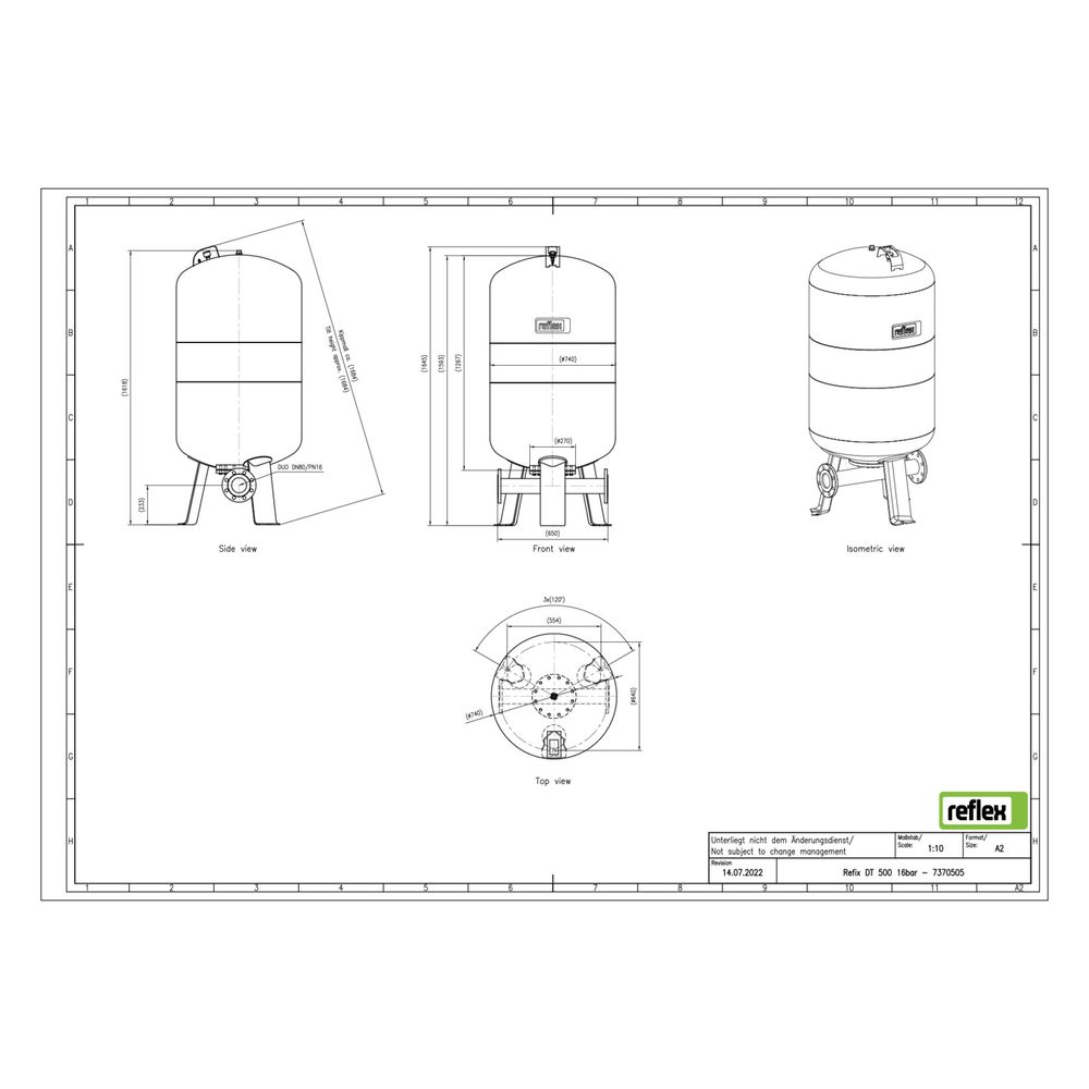 Reflex Refix DT Ausdehnungsgefäß MAG 500, Nennvolumen 500l, 16 bar, Duo-Flansch DN 80... REFLEX-7370505 4036705079467 (Abb. 2)