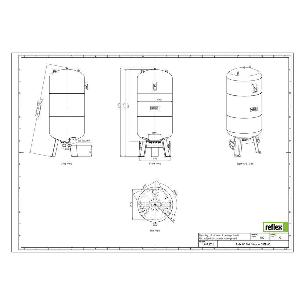 Reflex Refix DT Ausdehnungsgefäß MAG 600, Nennvolumen 600l, 16 bar, Duo-Flansch DN 65... REFLEX-7339105 4036705079511 (Abb. 3)