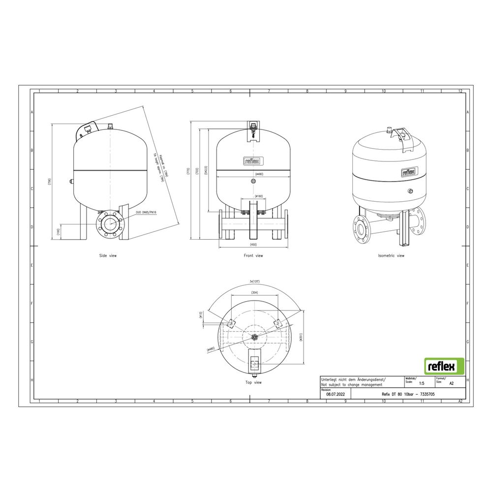 Reflex Refix DT Ausdehnungsgefäß MAG 80, Nennvolumen 80l, 10 bar, Duo-Flansch DN 65... REFLEX-7335705 4036705079207 (Abb. 2)