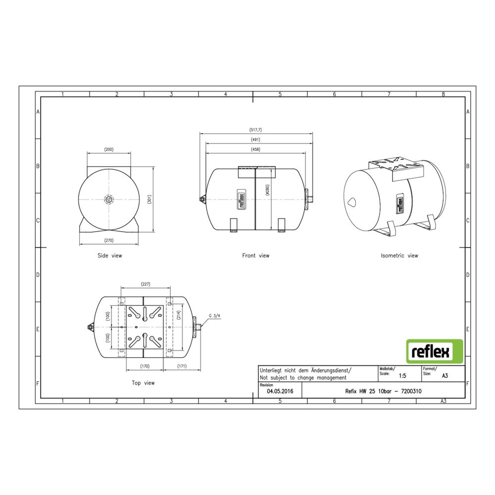Reflex Refix HW Ausdehnungsgefäß MAG 25, Nennvolumen 25l, 10 bar, mit Flanschplatte, Bl... REFLEX-7200310 4036705106910 (Abb. 2)