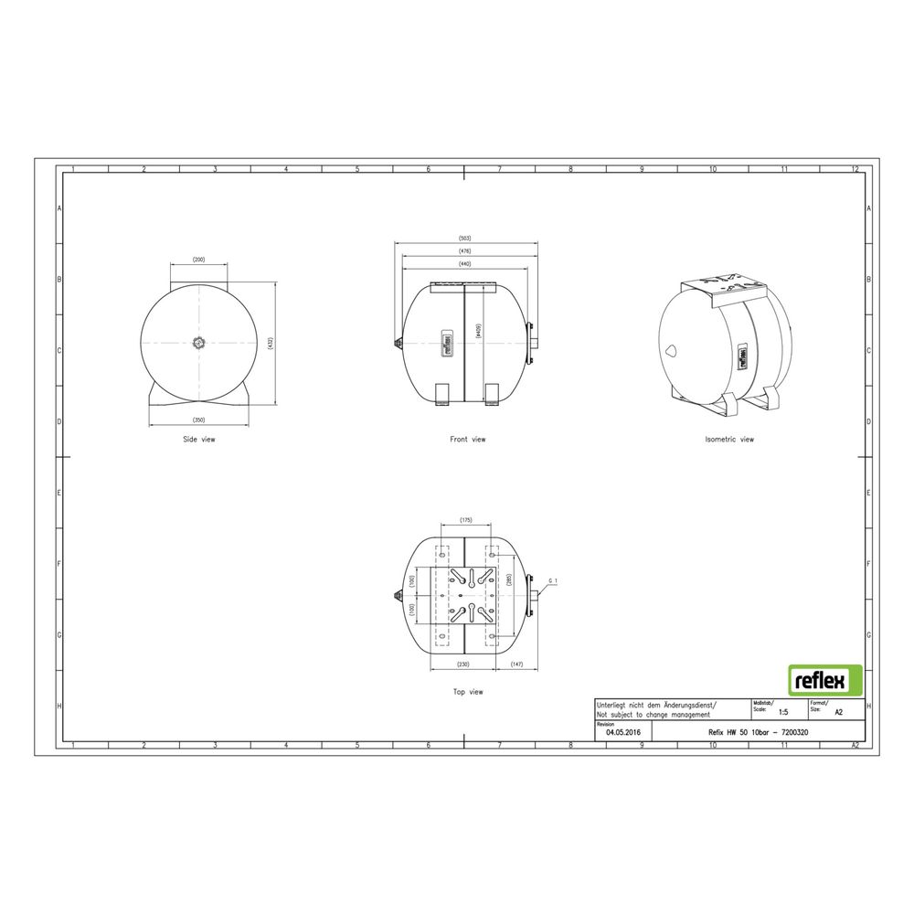 Reflex Refix HW Ausdehnungsgefäß MAG 50, Nennvolumen 50l, 10 bar, mit Flanschplatte, ta... REFLEX-7200320 4036705102288 (Abb. 2)