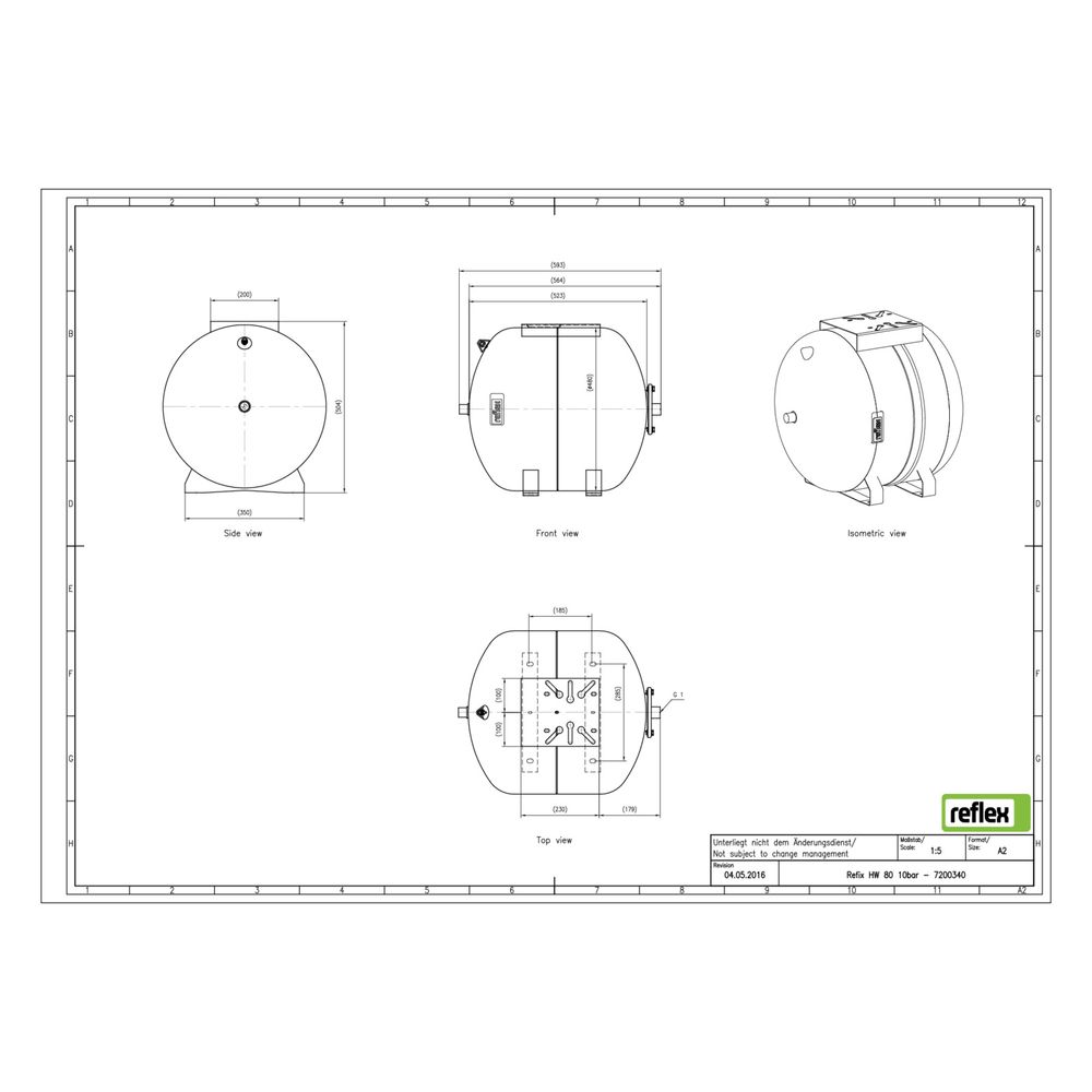 Reflex Refix HW Ausdehnungsgefäß MAG 80, Nennvolumen 80l, 10 bar, mit Flanschplatte, ta... REFLEX-7200340 4036705102301 (Abb. 2)