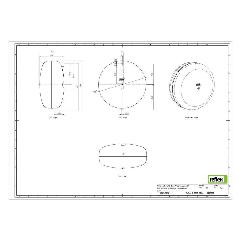 Reflex Refix C-DE Ausdehnungsgefäß MAG 80, Nennvolumen 80l, 10 bar, Diskusform, Edelsta... REFLEX-7270960 4036705122088 (Abb. 2)
