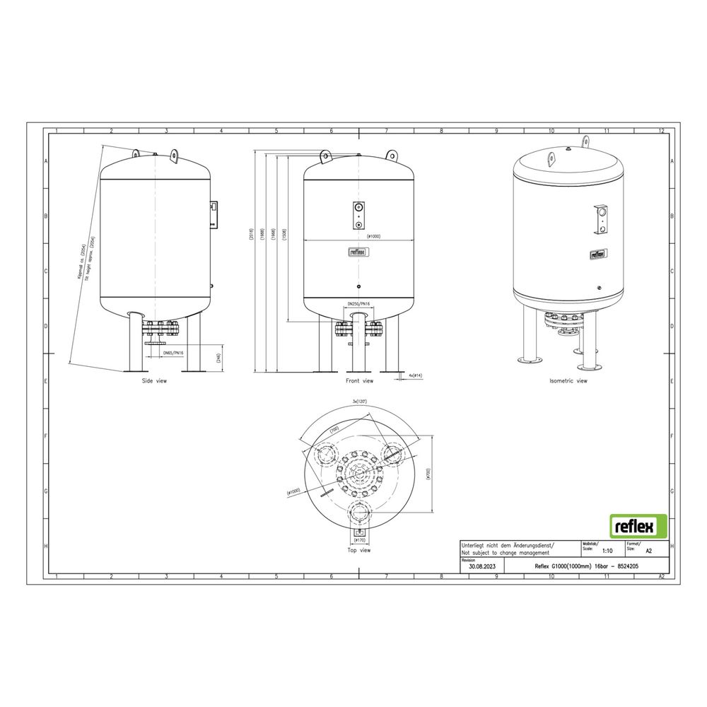 Reflex Ausdehnungsgefäß G MAG 1000/1000, 1000L, 16 bar, mit Besichtigungsöffnung, Grau... REFLEX-8524205 4036705111600 (Abb. 2)