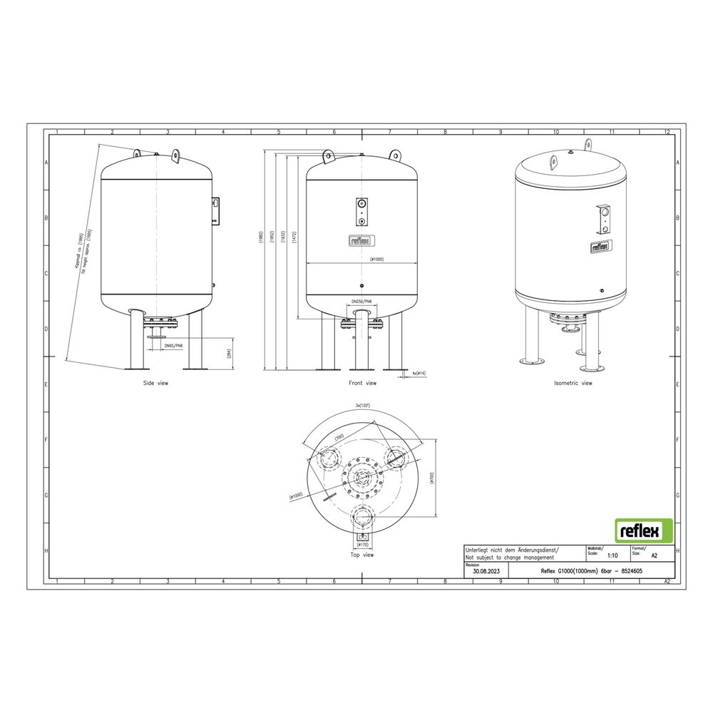 Reflex Ausdehnungsgefäß G MAG 1000/1000, 1000L, 6 bar, mit Besichtigungsöffnung, Grau... REFLEX-8524605 4036705111624 (Abb. 2)