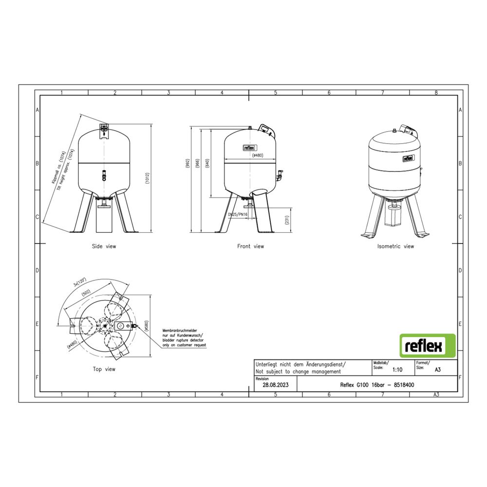 Reflex Ausdehnungsgefäß G MAG 100, 100L, 16 bar, stehend, Grau... REFLEX-8518400 4036705111082 (Abb. 2)