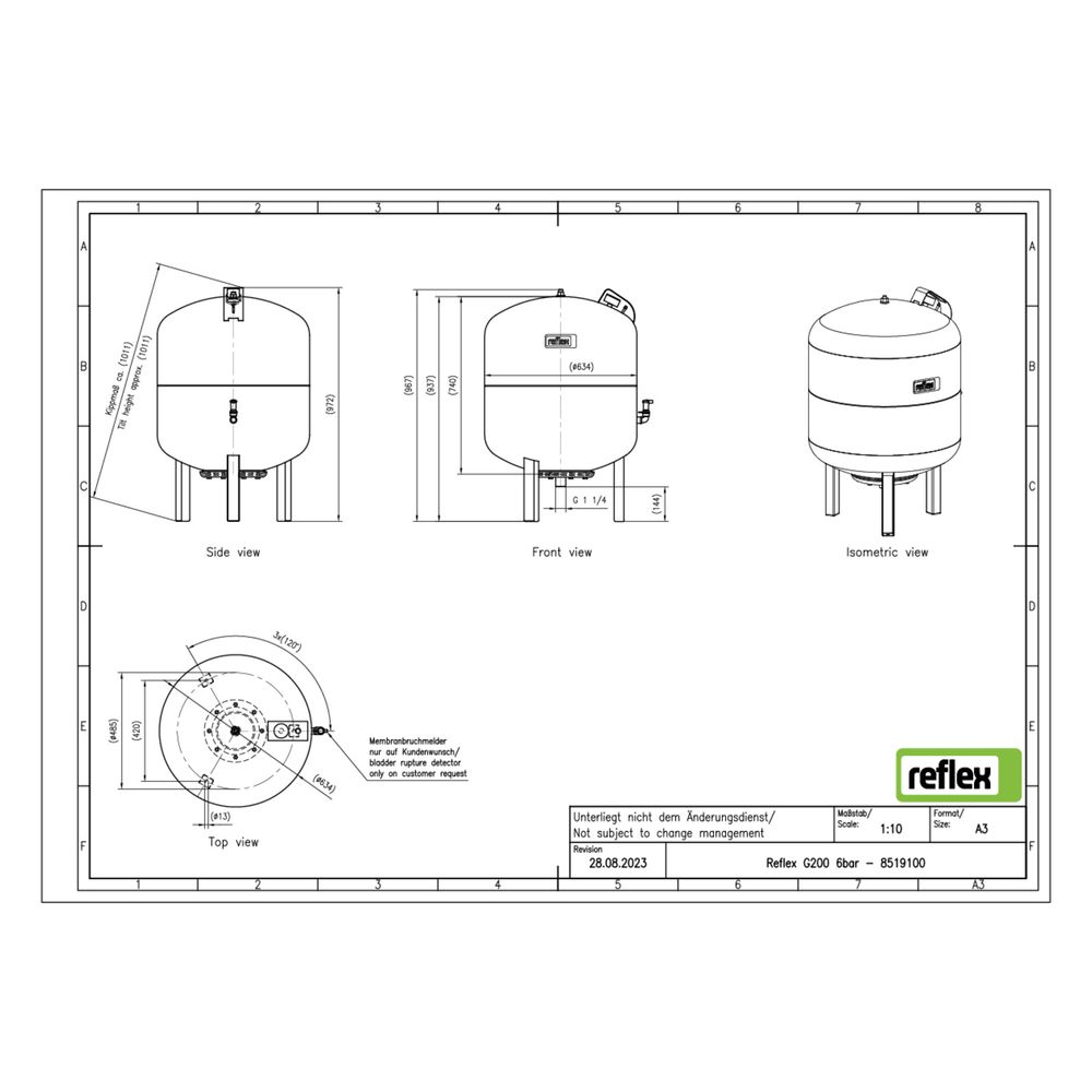 Reflex Ausdehnungsgefäß G MAG 200, 200L, 6 bar, stehend, Grau... REFLEX-8519100 4036705111136 (Abb. 2)