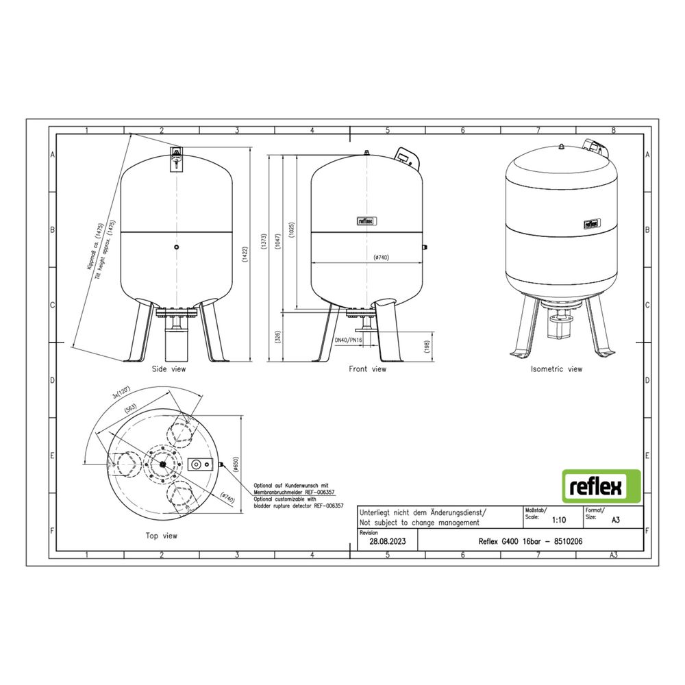 Reflex Ausdehnungsgefäß G MAG 400, 400L, 16 bar, stehend, Grau... REFLEX-8510206 4036705110986 (Abb. 2)