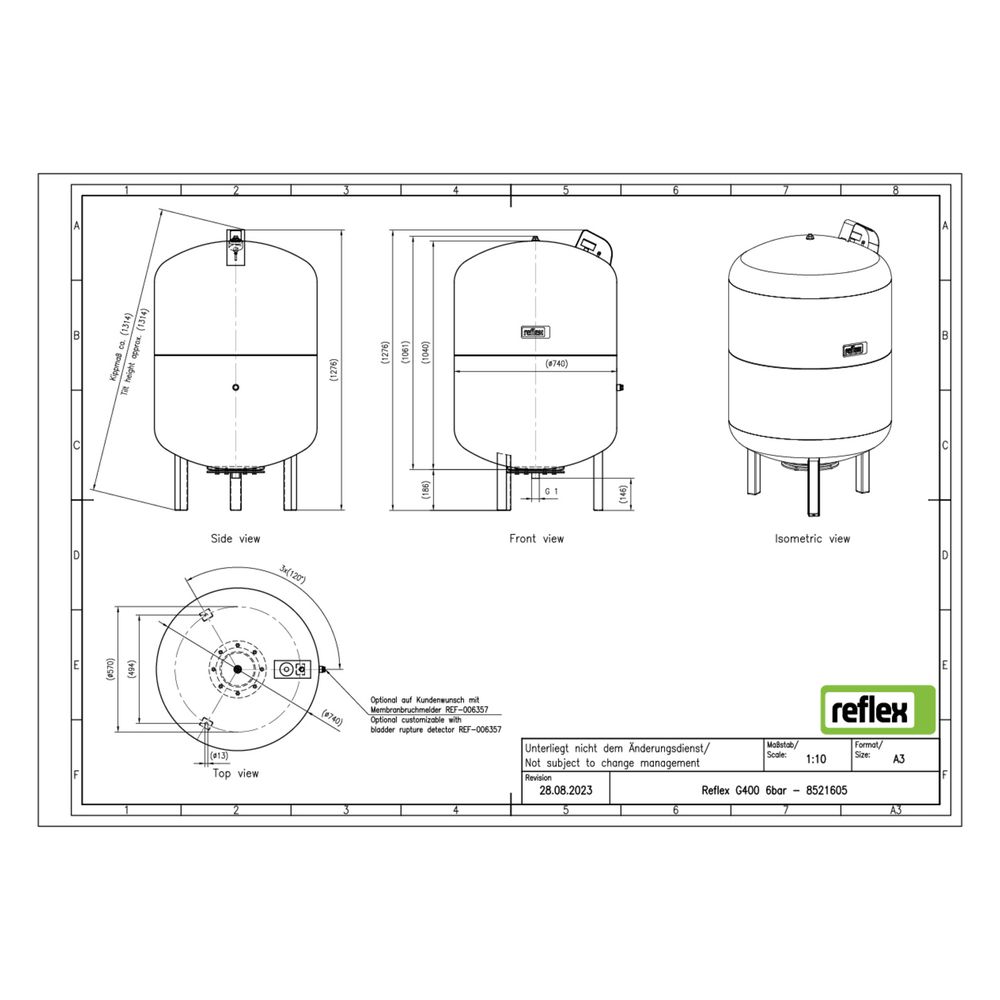 Reflex Ausdehnungsgefäß G MAG 400, 400L, 6 bar, stehend, Grau... REFLEX-8521605 4036705111204 (Abb. 2)