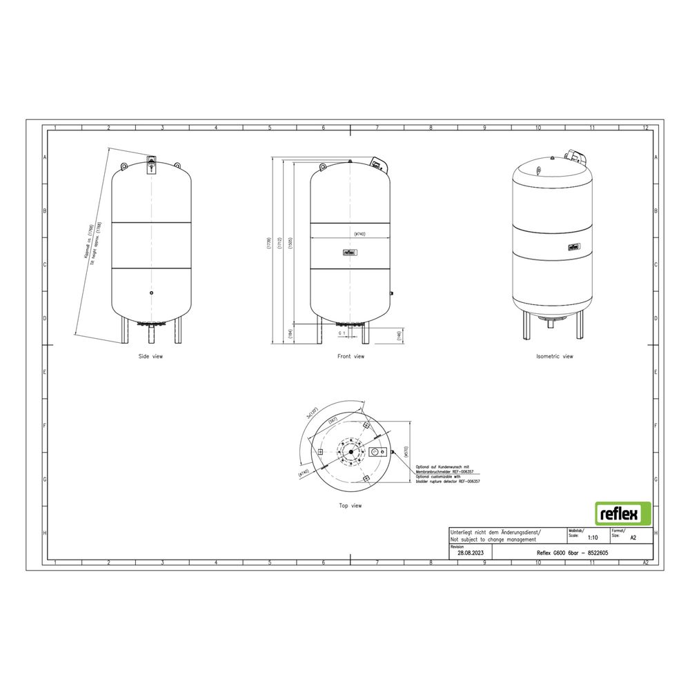 Reflex Ausdehnungsgefäß G MAG 600, 600L, 6 bar, stehend, Grau... REFLEX-8522605 4036705111297 (Abb. 2)
