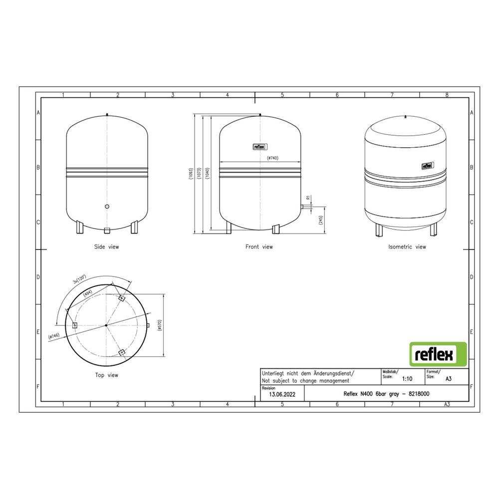 Reflex Ausdehnungsgefäß N MAG 400, 400L, 6 bar, stehend, Halbmembran, Grau... REFLEX-8218000 4036705110139 (Abb. 2)