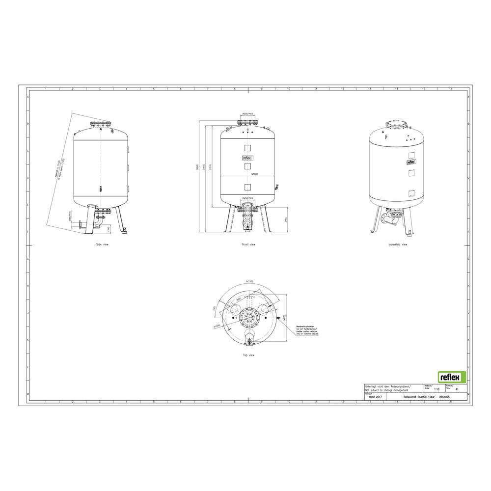 Reflex Reflexomat RG Ausdehnungsgefäß MAG 1000, Nennvolumen 1000l, 10 bar, Vollmembran,... REFLEX-8651005 4036705113130 (Abb. 2)