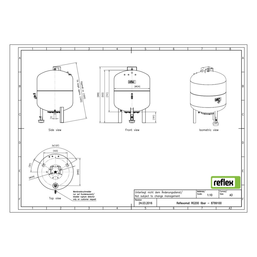 Reflex Reflexomat RG Ausdehnungsgefäß MAG 200, Nennvolumen 200l, 6 bar, Vollmembran, Gr... REFLEX-8799100 4036705112799 (Abb. 3)