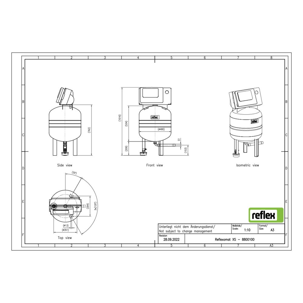 Reflex Kompressordruckhaltung Reflexomat XS, Nennvolumen 80l, 6 bar, Halbmembran, Grau... REFLEX-8800100 4036705248108 (Abb. 2)