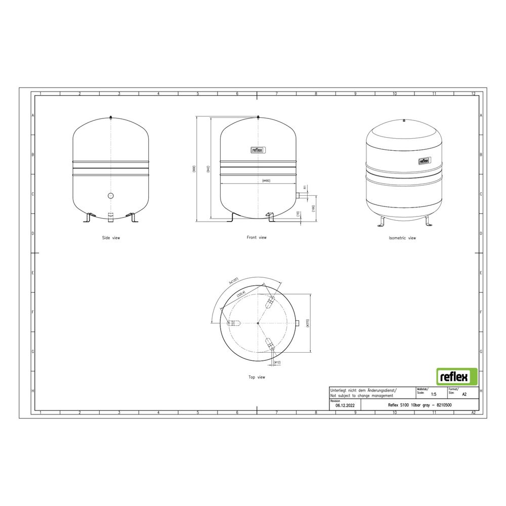 Reflex S Ausdehnungsgefäß MAG 100, Nennvolumen 100l, 10 bar, stehend, Halbmembran, Grau... REFLEX-8210500 4036705110399 (Abb. 2)